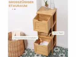 Mueble de baño de bambú con 2 cajones, diseño rústico, con sistema de seguridad, blanco (30 x 30 x 90 cm) Marru00f3n Online