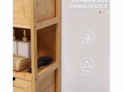 Mueble de baño de bambú con 2 cajones, diseño rústico, con sistema de seguridad, blanco (30 x 30 x 90 cm) Marru00f3n Online