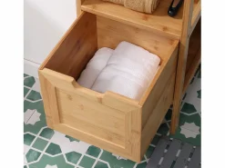 Mueble de baño de bambú con 2 cajones, diseño rústico, con sistema de seguridad, blanco (30 x 30 x 90 cm) Marru00f3n Online