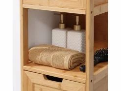 Mueble de baño de bambú con 2 cajones, diseño rústico, con sistema de seguridad, blanco (30 x 30 x 90 cm) Marru00f3n Online