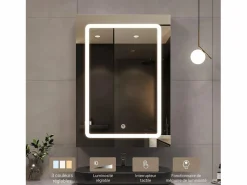 Mueble De Pared Para Baño|Mueble de baño de pared con espejo, LED, estante regulable - 70x15x60 cm