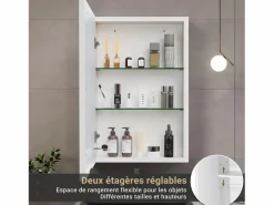 Mueble De Pared Para Baño|Mueble de baño de pared con espejo, LED, estante regulable - 70x15x60 cm