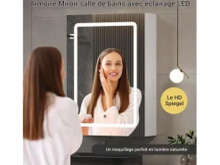 Mueble De Pared Para Baño|Mueble de baño de pared con espejo, LED, estante regulable - 70x15x60 cm
