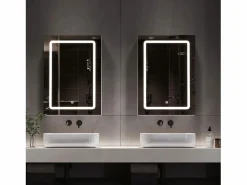 Mueble De Pared Para Baño|Mueble de baño de pared con espejo, LED, estante regulable - 70x15x60 cm