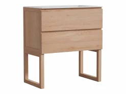 Mueble de baño de roble con lavabo encastrado - Natural claro - L80 cm - TARELO^Vente-unique Outlet