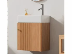 Merax Mueble De Baño Simple|Mueble de baño de un seno, mueble bajo con lavabo de cerámica - 46 x 26 x 56 cm - Madera MDF - Natural