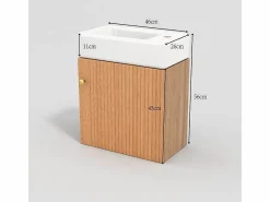 Merax Mueble De Baño Simple|Mueble de baño de un seno, mueble bajo con lavabo de cerámica - 46 x 26 x 56 cm - Madera MDF - Natural