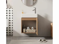Merax Mueble De Baño Simple|Mueble de baño de un seno, mueble bajo con lavabo de cerámica - 46 x 26 x 56 cm - Madera MDF - Natural