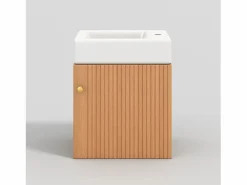 Merax Mueble De Baño Simple|Mueble de baño de un seno, mueble bajo con lavabo de cerámica - 46 x 26 x 56 cm - Madera MDF - Natural