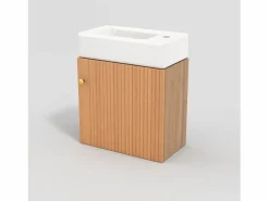 Merax Mueble De Baño Simple|Mueble de baño de un seno, mueble bajo con lavabo de cerámica - 46 x 26 x 56 cm - Madera MDF - Natural