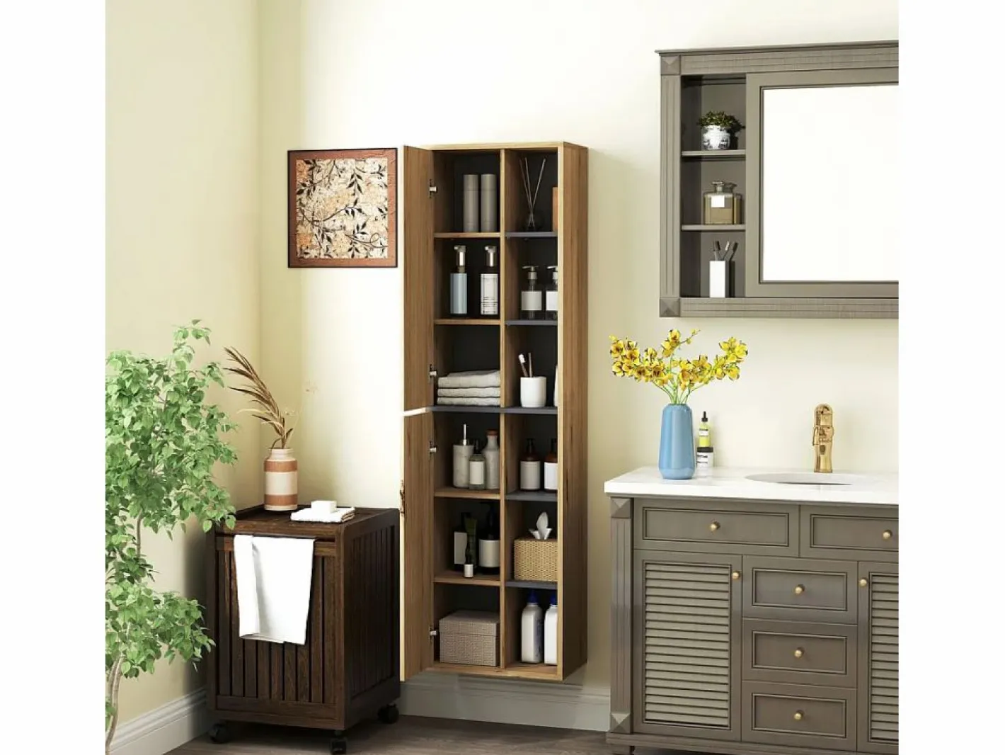 Homcom Mueble de baño Elna 2 puertas natural 141,5x40x24 cm Color natural claro Hot