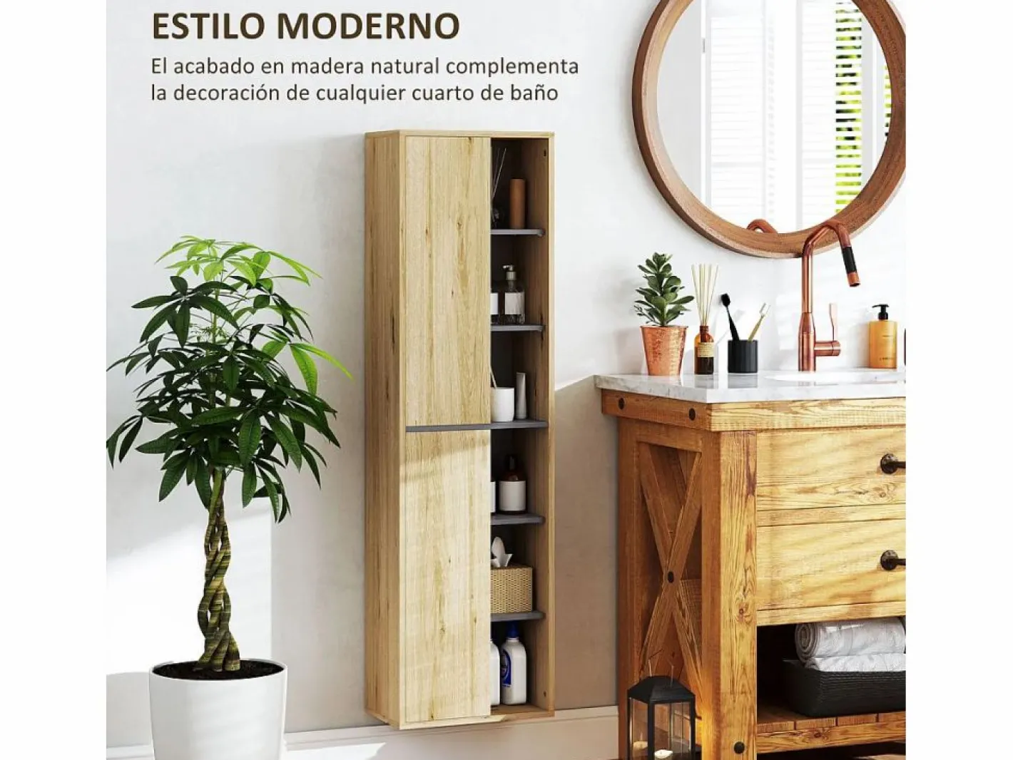 Homcom Mueble de baño Elna 2 puertas natural 141,5x40x24 cm Color natural claro Hot