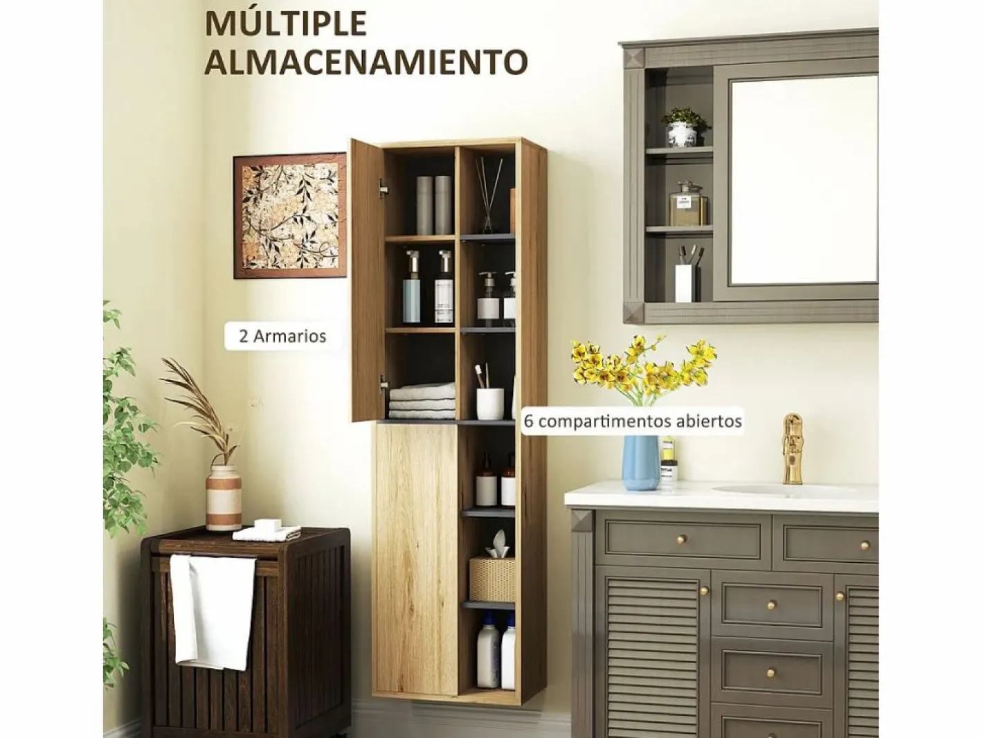 Homcom Mueble de baño Elna 2 puertas natural 141,5x40x24 cm Color natural claro Hot