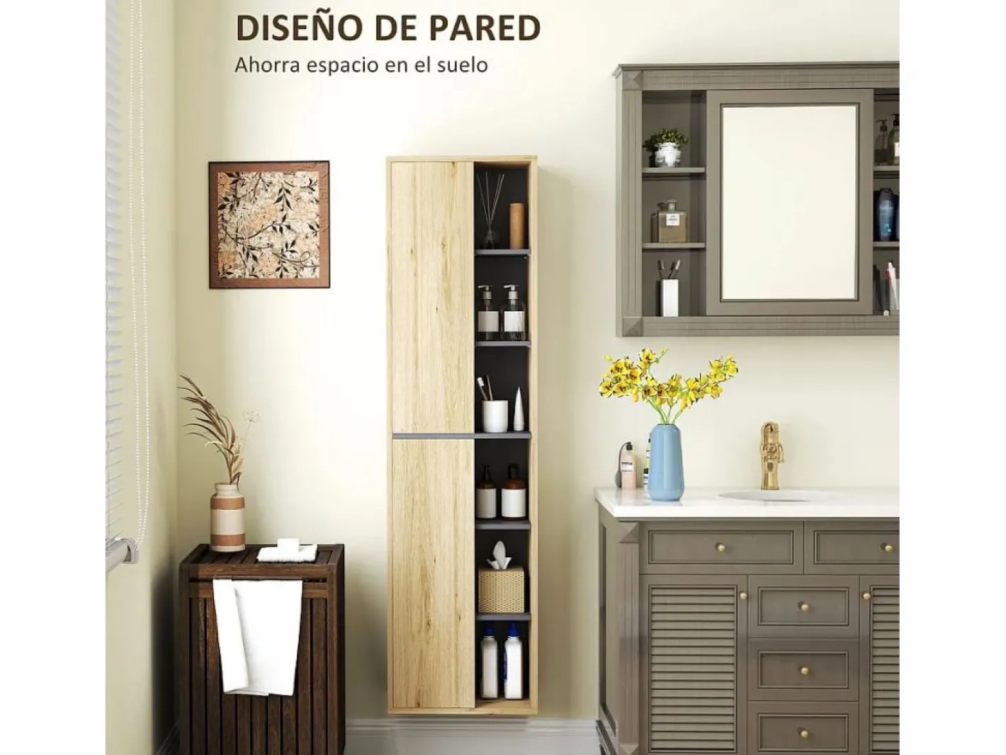 Homcom Mueble de baño Elna 2 puertas natural 141,5x40x24 cm Color natural claro Hot