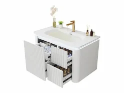 ModernLuxe Mueble de baño empotrado - 80,5x47,5x51 cm - con lavabo de cerámica - 4 cajones - con LED - Blanco Outlet