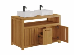 Vente-unique Mueble De Baño Con Doble Lavabo|Mueble de baño en teca clara con doble lavabo, L120 cm, SARATOK