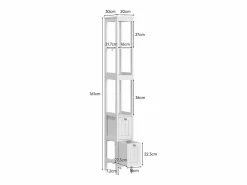 Mueble de baño estrecho con 2 cajones y 3 estantes, madera, (20x30x160 cm) Blanco Outlet