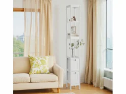 Mueble de baño estrecho con 2 cajones y 3 estantes, madera, (20x30x160 cm) Blanco Outlet