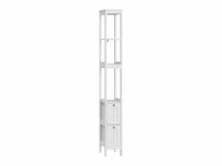 Mueble de baño estrecho con 2 cajones y 3 estantes, madera, (20x30x160 cm) Blanco Outlet
