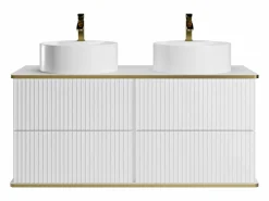Vente-unique Mueble De Baño Con Doble Lavabo|Mueble de baño estriado con ribete dorado, doble lavabo para colocar, 120 cm, KELIZA