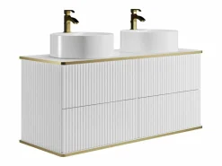Vente-unique Mueble De Baño Con Doble Lavabo|Mueble de baño estriado con ribete dorado, doble lavabo para colocar, 120 cm, KELIZA