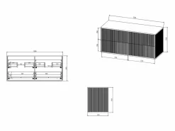 Vente-unique Mueble De Baño Con Doble Lavabo|Mueble de baño estriado con ribete dorado, doble lavabo para colocar, 120 cm, KELIZA