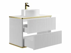 Vente-unique Mueble de baño estriado con ribete dorado y lavabo redondo, 80 cm, KELIZA Blanco Clearance