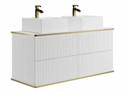 Mueble de baño estriado con ribete dorado, doble lavabo sobre encimera, 120 cm, KELIZA^Vente-unique Discount