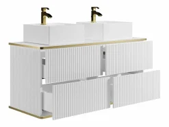 Mueble de baño estriado con ribete dorado, doble lavabo sobre encimera, 120 cm, KELIZA^Vente-unique Discount