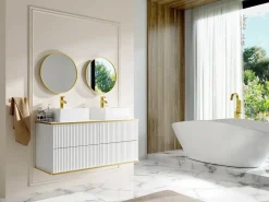 Mueble de baño estriado con ribete dorado, doble lavabo sobre encimera, 120 cm, KELIZA^Vente-unique Discount
