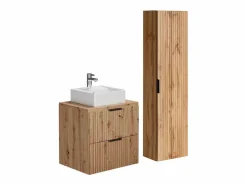 Vente-unique Mueble de baño estriado con lavabo sobre encimera y columna, natural claro, 60 cm, ZEVARA Color natural claro Best