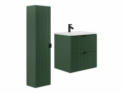 Vente-unique Mueble de baño estriado con lavabo encastrado y columna, mate, 60 cm, ZEVINI Verde Online