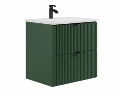Vente-unique Mueble de baño estriado con lavabo encastrado y columna, mate, 60 cm, ZEVINI Verde Online