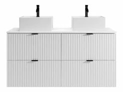 Vente-unique Mueble De Baño Con Doble Lavabo|Mueble de baño estriado con lavabo sobre encimera cuadrado, mate, 120 cm, ZEVINI