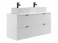 Vente-unique Mueble De Baño Con Doble Lavabo|Mueble de baño estriado con lavabo sobre encimera cuadrado, mate, 120 cm, ZEVINI