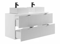 Vente-unique Mueble De Baño Con Doble Lavabo|Mueble de baño estriado con lavabo sobre encimera cuadrado, mate, 120 cm, ZEVINI