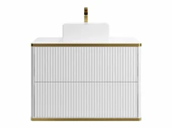 Vente-unique Mueble de baño estriado con ribete dorado y lavabo sobre encimera, , KELIZA Blanco Hot
