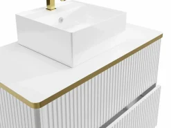 Vente-unique Mueble de baño estriado con ribete dorado y lavabo sobre encimera, , KELIZA Blanco Hot
