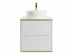 Vente-unique Mueble de baño estriado con ribete dorado y lavabo sobre encimera, , L60 cm, KELIZA Blanco Best