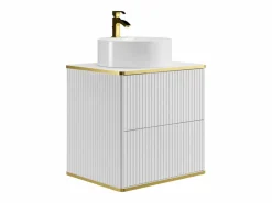 Vente-unique Mueble de baño estriado con ribete dorado y lavabo sobre encimera, , L60 cm, KELIZA Blanco Best