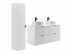 Mueble de baño estriado, lavabo sobre encimera redondo y columna, mate, 120cm ZEVINI^Vente-unique Clearance
