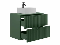 Vente-unique Conjunto De Baño|Mueble de baño estriado, lavabo cuadrado sobre encimera y columna, mate, 80 cm ZEVINI