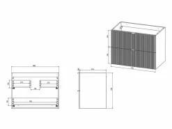 Vente-unique Conjunto De Baño|Mueble de baño estriado, lavabo cuadrado sobre encimera y columna, mate, 80 cm ZEVINI