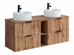 Mueble de baño estriado natural claro con estantes y lavabo redondo, 140 cm, ZEVARA^Vente-unique New