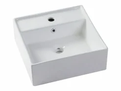 Vente-unique Mueble De Baño Con Doble Lavabo|Mueble de baño estriado natural claro con estantes y lavabo cuadrado sobre encimera, 140 cm, MADELA