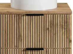 Vente-unique Mueble De Baño Simple|Mueble de baño estriado natural claro con estantes y lavabo, 80 cm, MADELA