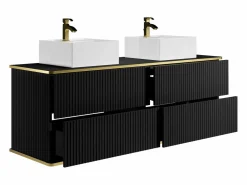 Mueble de baño estriado con ribete dorado, doble lavabo, 150 cm - KELIZA^Vente-unique Hot