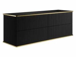 Mueble de baño estriado con ribete dorado, doble lavabo, 150 cm - KELIZA^Vente-unique Hot
