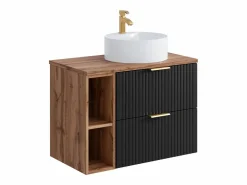 Vente-unique Mueble De Baño Simple|Mueble de baño estriado con Estantes y lavabo para colocar, 80 cm, ZEVARA