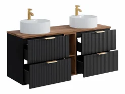 Vente-unique Mueble De Baño Con Doble Lavabo|Mueble de baño estriado con estantes y lavabo redondo, 140 cm, ZEVARA